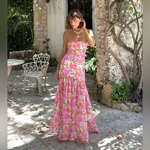 12th Tribe Pink Floral Strapless Dress